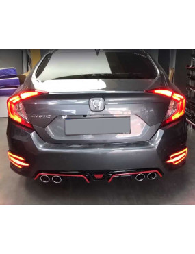 HONDA CIVIC FC5 2016-2020 DIFÜZÖR 4 EGZOZ PIANO BLACK KIRMIZI SERITLI